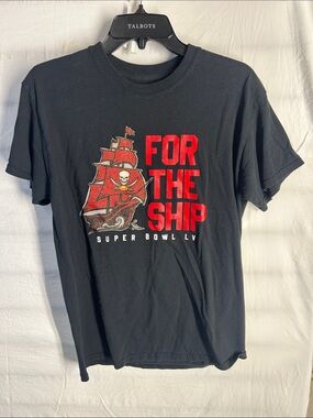 Talbots Black Short-Sleeve Tee with Red Ship Graphic